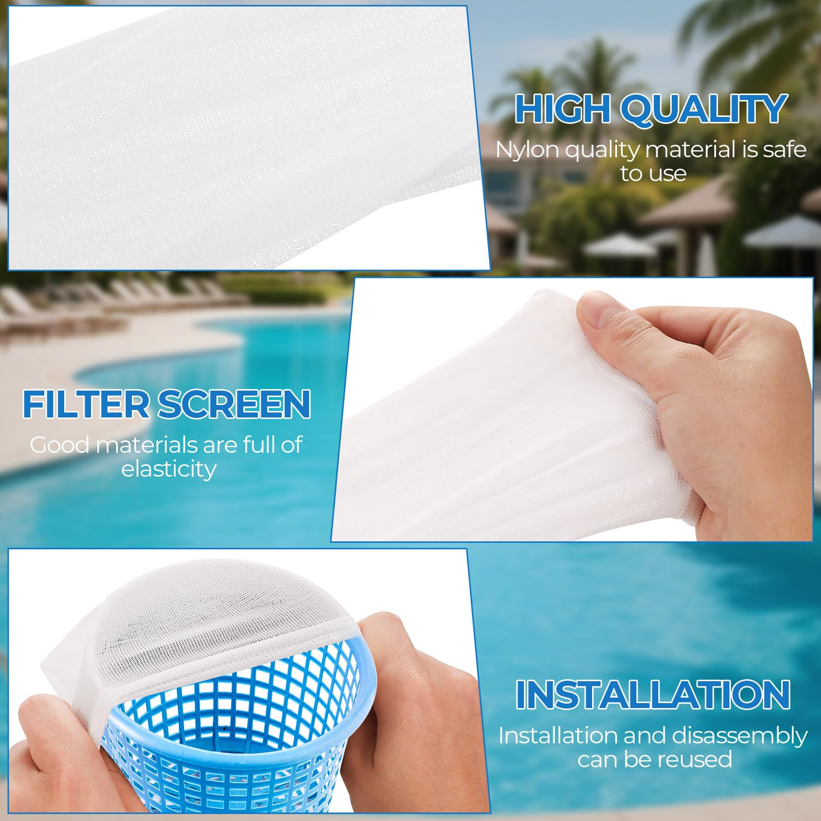Ewwtrey 20 PcsCalcetines Skimmer Piscina, Calcetines de Nailon para Piscinas, Calcetines de Malla Fina para Piscinas enterradas y elevadas, para Limpiar residuos y Hojas (Blanco) — view 3