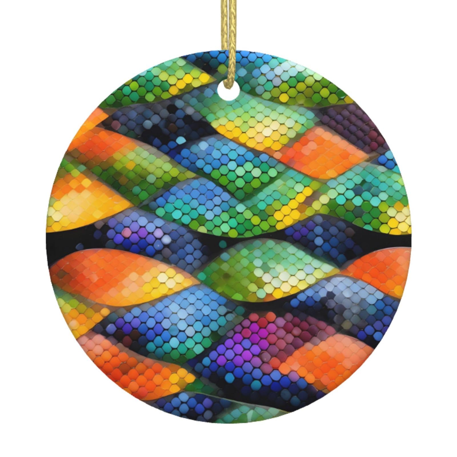 Rainbow Fish Scale Printed Christmas Tree Ceramic Ornaments Holiday Decoration Christmas Unique Pendant for Christmas Party
