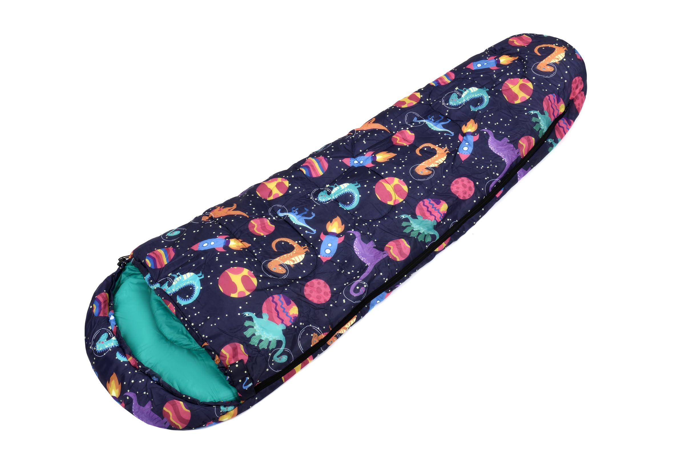 Spacey śpiwór dziecięcy, 170 x 60 cm, w kształcie mumii, z podwójnym zamkiem błyskawicznym, sznurkiem i pokrowcem na plecak – optymalna izolacja na kemping i wycieczki szkolne