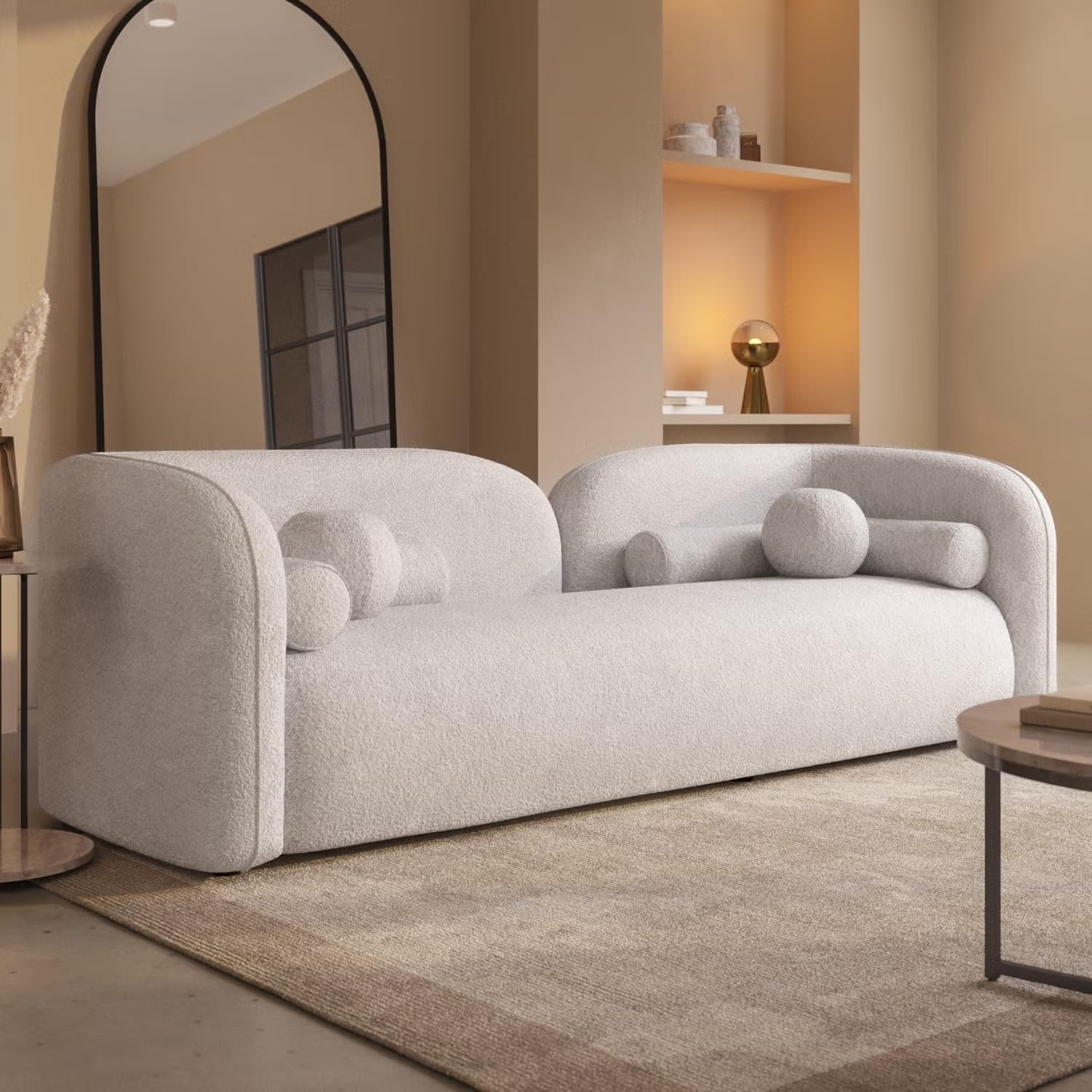Curved 3 Seater Cloud Sofa Upholstered 3 Seater Sofa for Living Room Hotels & Offices (Cream Boucle)-image-21