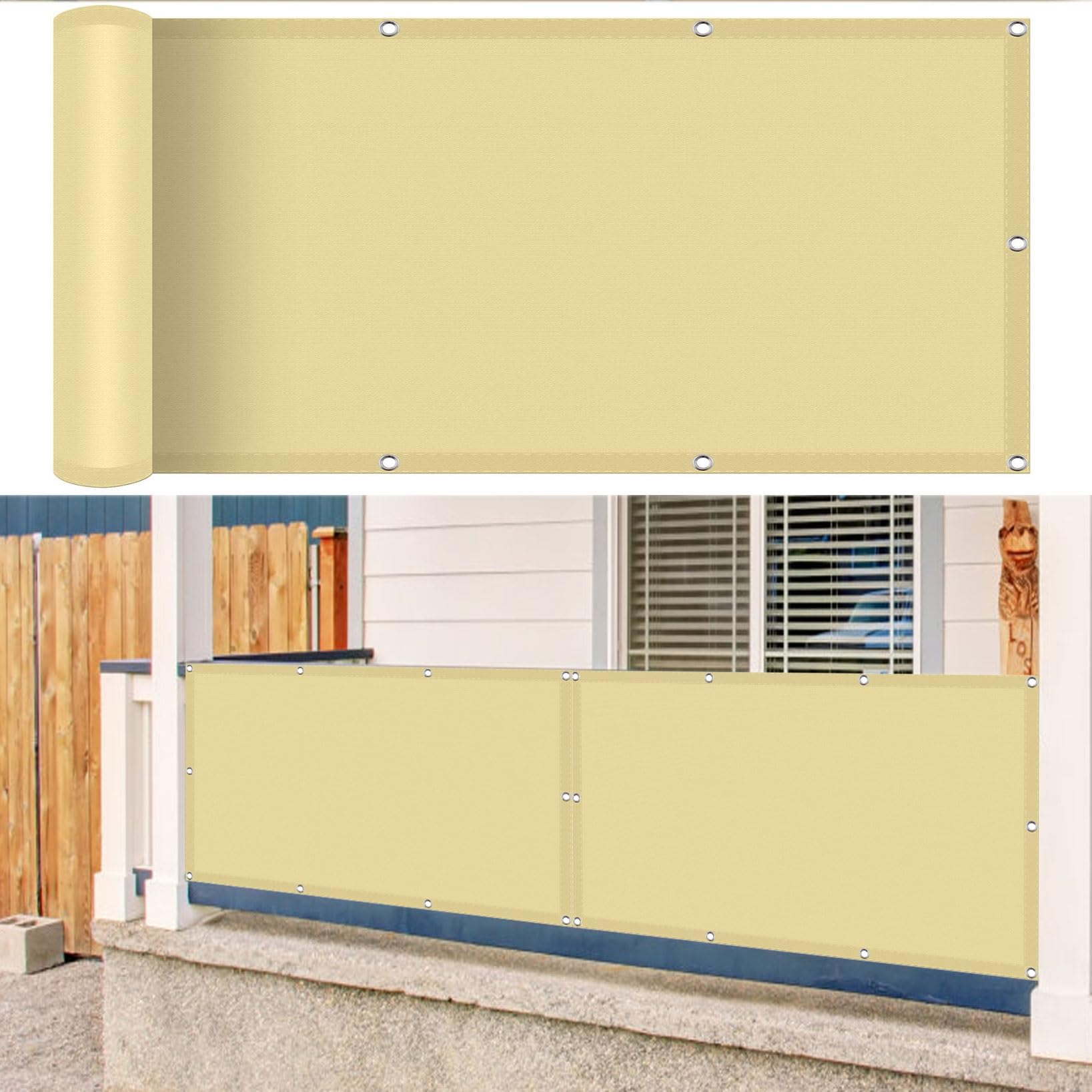 Balcony Privacy Screen Cover 60 x 110 cm 90% Shading Rate Uv-Resistant Balcony Screen Cover Privacy Netting with Holes and Cable Ties for Outdoor, Garden, Backyard, Rails, Cream Color — image 1