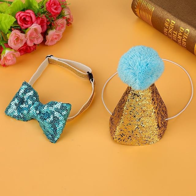 Foto 4 de 4 de Sombreros para gatos de cumpleaños, adorables y ajustables, gorros festivos con lazo para mascotas