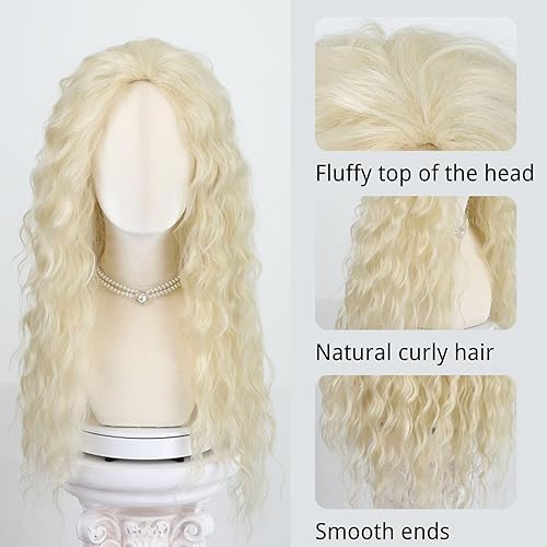 Miniatura 69 de Fencca Peluca rubia larga y ondulada para mujer, pelucas sintéticas resistentes al calor, para uso diario en fiestas Rubio degradado,Rubio