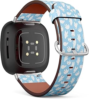 CJBROES Replacement Leather Watch Band, Compatible with Fitbit Versa 3 and Fitbit Sense of Wristband Bracelet Accessory - Bear Polar Teddy Doodle