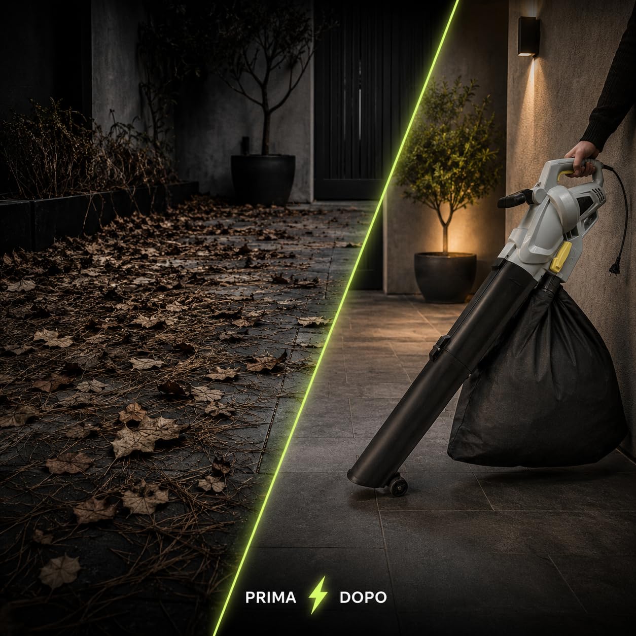 KOMBO - Soffiatore/Aspiratore 3000W con Triturazione 10:1, Velocità 270 km/h, Sacco 45L, con Ruote Guida – Per Foglie ed Erba – Alimentazione 230V – Modello KO270/2