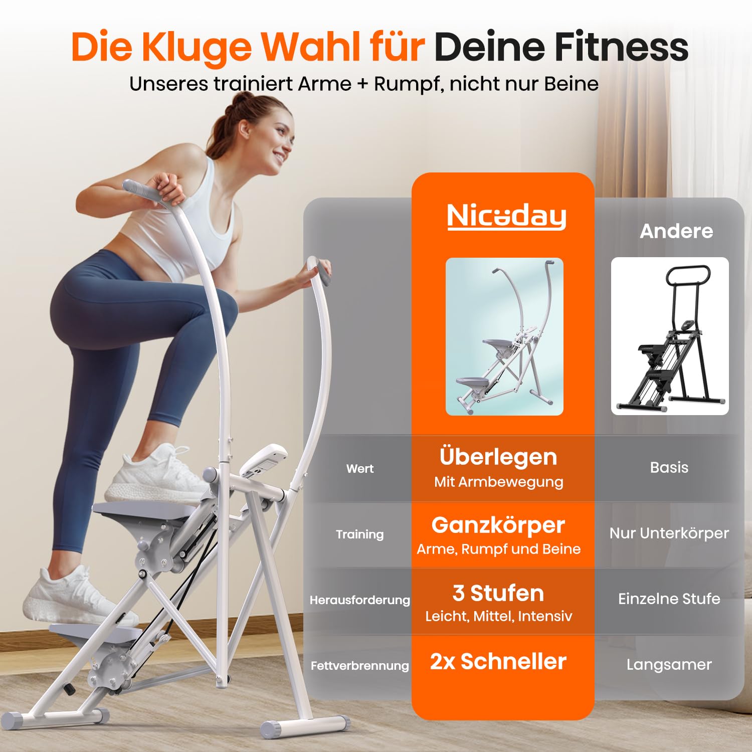 NICEDAY Stair Stepper für zuhause mit Handyhalterung