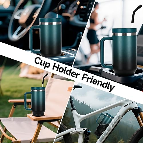 Miniatura 7 de Vaso térmico de 40 onzas con asa y pajita, tapa 2 en 1 a prueba de derrames y fugas, taza de viaje aislada, mantiene frío y caliente, apto para