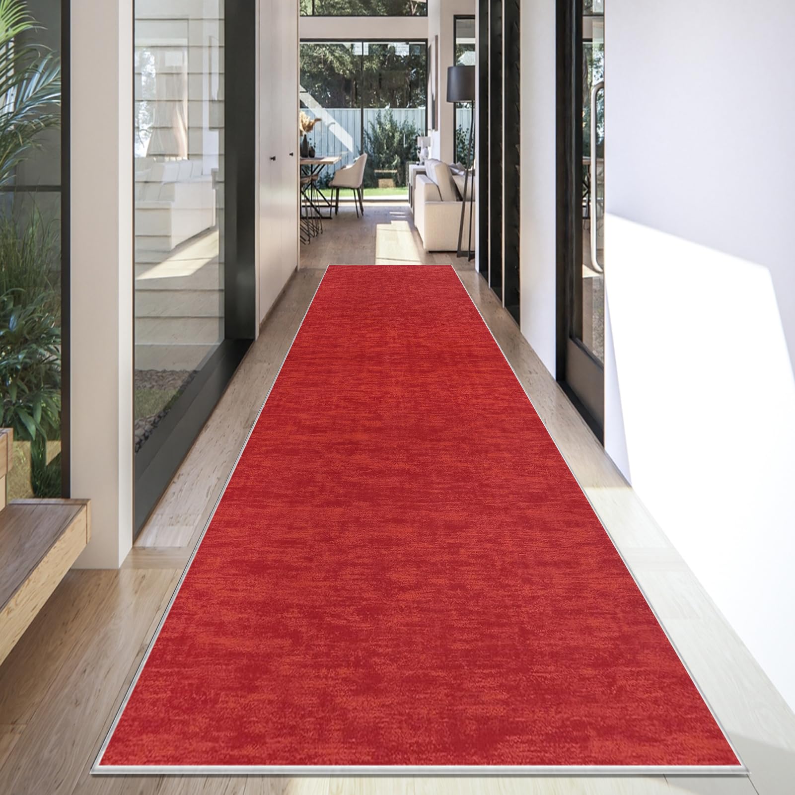 Tapis de couloir rouge 100x200 cm lavable et antidérapant
