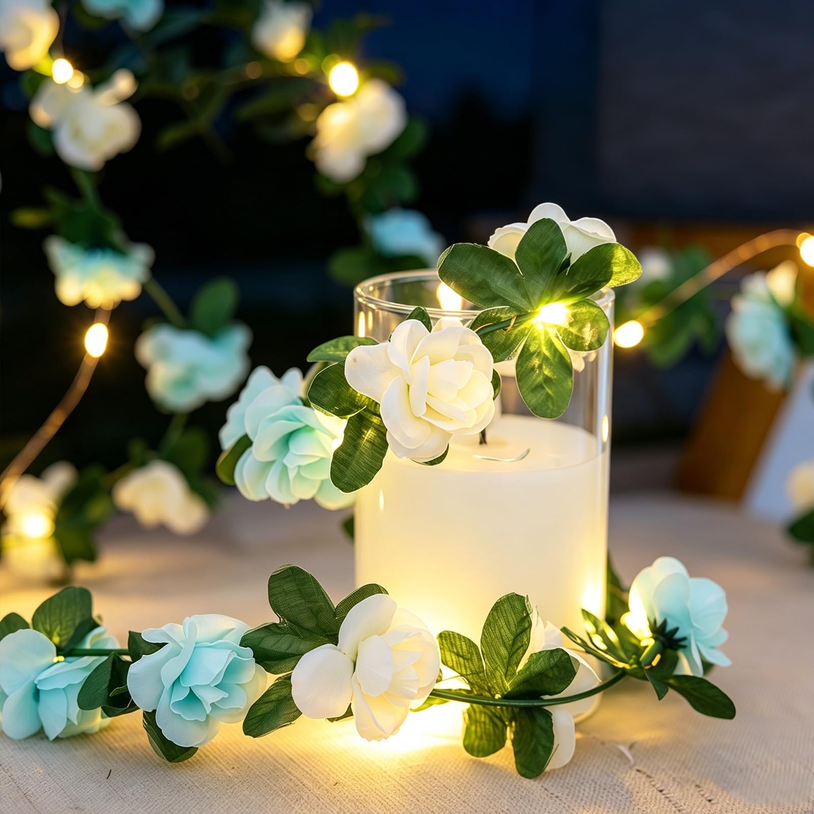 AWSOLAR 6.56FT Blue Rose Flower Fairy Lights Battery Operated, Fairy String Lights for Wedding, Party, Garden, Balcony, Table, Wall Decor