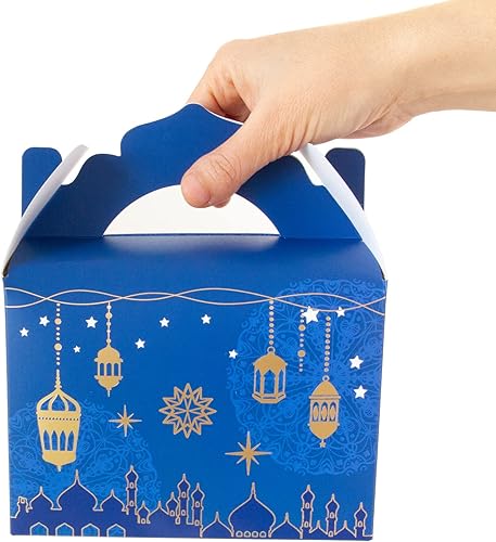 Miniatura 3 de FANCY LAND Eid Mubarak - Cajas de regalo de papel de aluminio dorado con calcomanías, cajas de regalo para fiesta de Ramadán