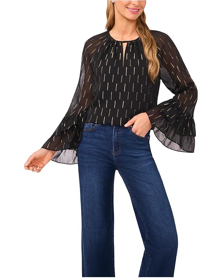 CeCe Tiered Sleeve Front Keyhole Blouse - Main View