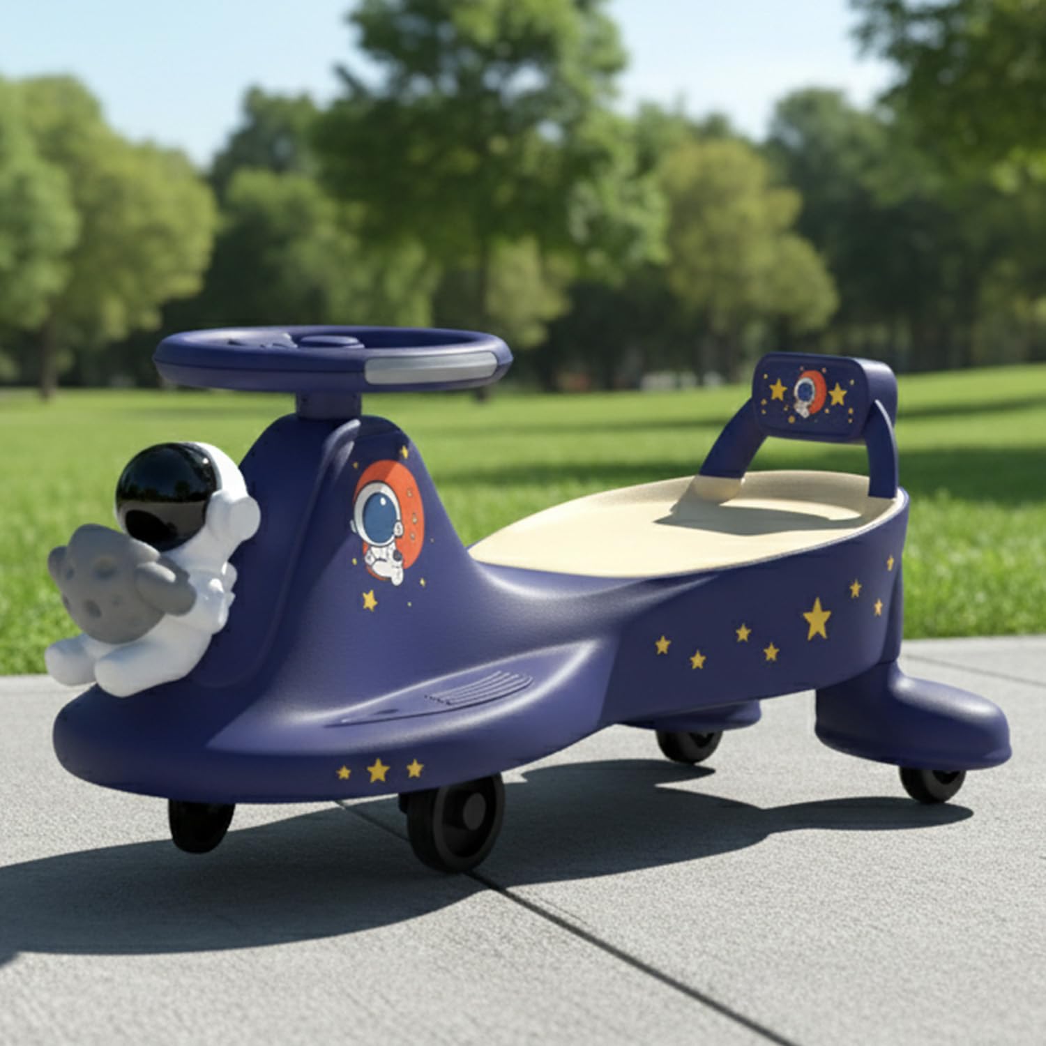 Lifelong Cuppy Galaxy Ride On Swing Car for Kids | Space Theme, No Battery, No Pedal, Non-Slip Wheels, Ergonomic Backrest | Twist & Go Magic Car for 2-5 Year Old Boys & Girls (LLCASC01, Blue)