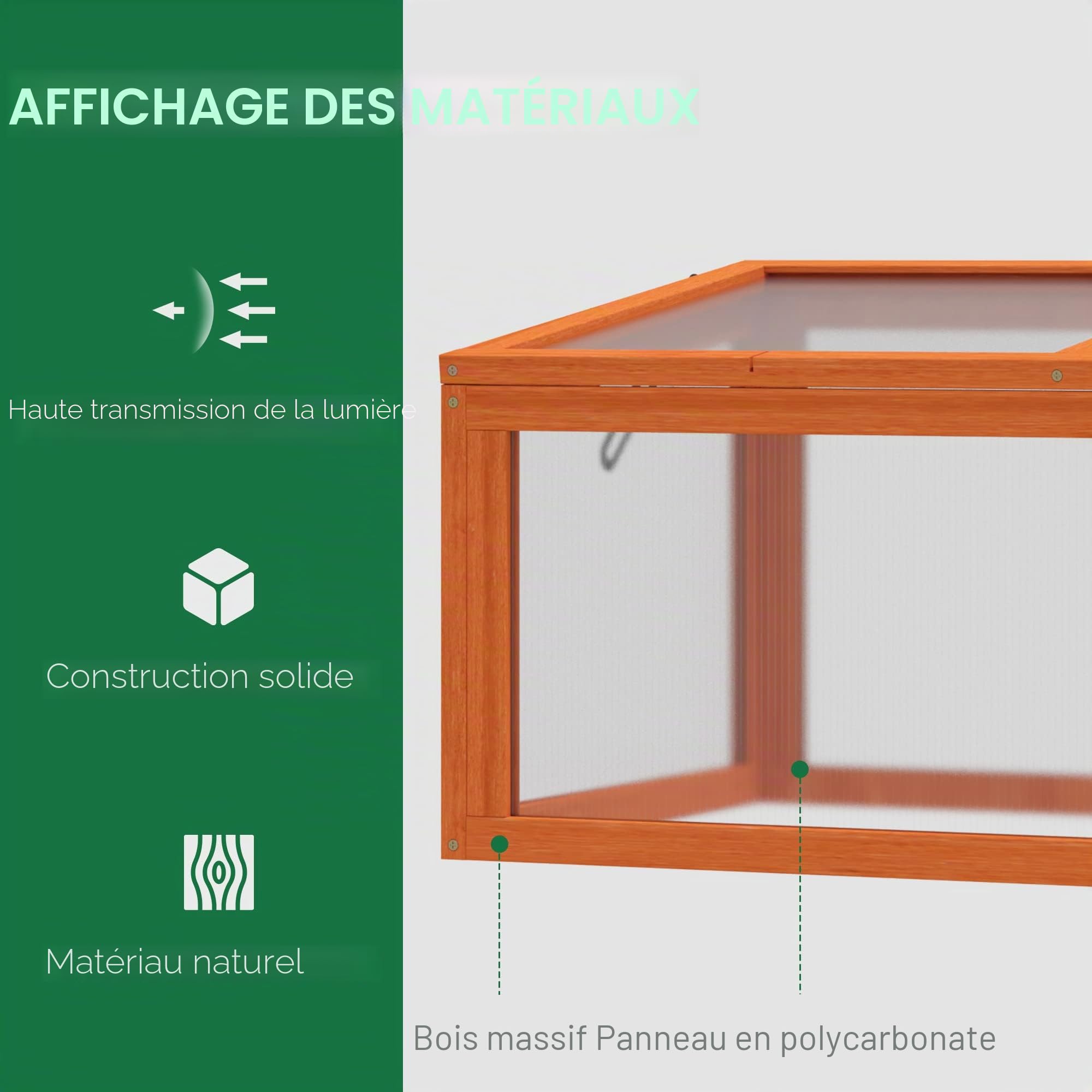 Outsunny Jardinière prématurée avec couvercle en bois et polycarbonate résistant aux intempéries Orange 90 x 46 x 40 cm