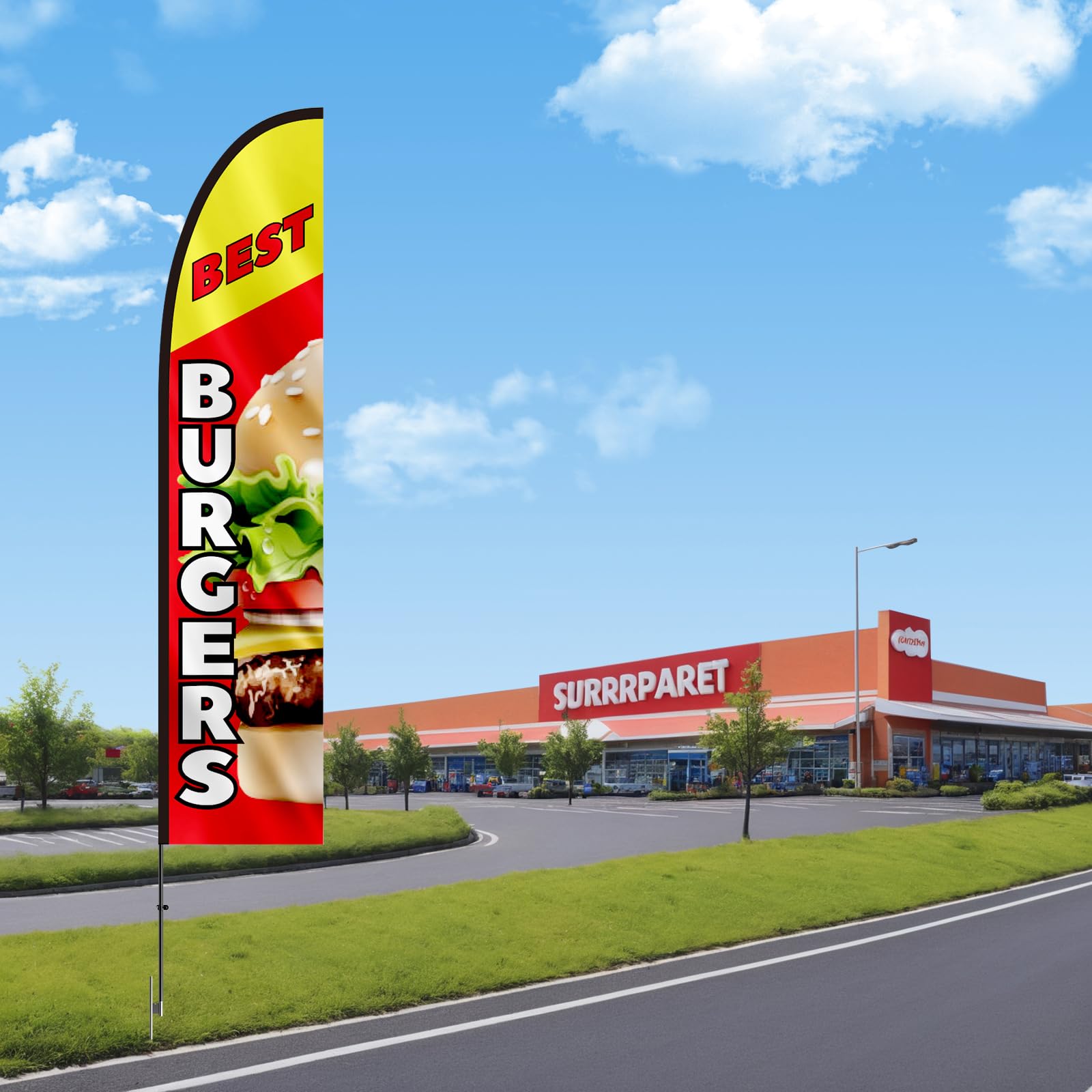 VEVOR Bandiera di Piume Pubblicitarie per Ristoranti di Hamburger Kit Asta, Bandiere Pubblicitarie Affari all'Esterno, con 1 Bandiera, 1 Asta, 1 Picchetto da Terra, Bandiera Swooper Aziende 440 cm
