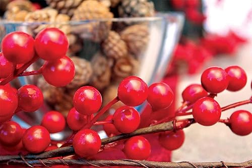 Miniatura 6 de Guirnalda de Navidad de bayas rojas de invierno, decoración navideña, conos de pino, aguja de pino perenne, guirnaldas de bayas sin luz, decoración