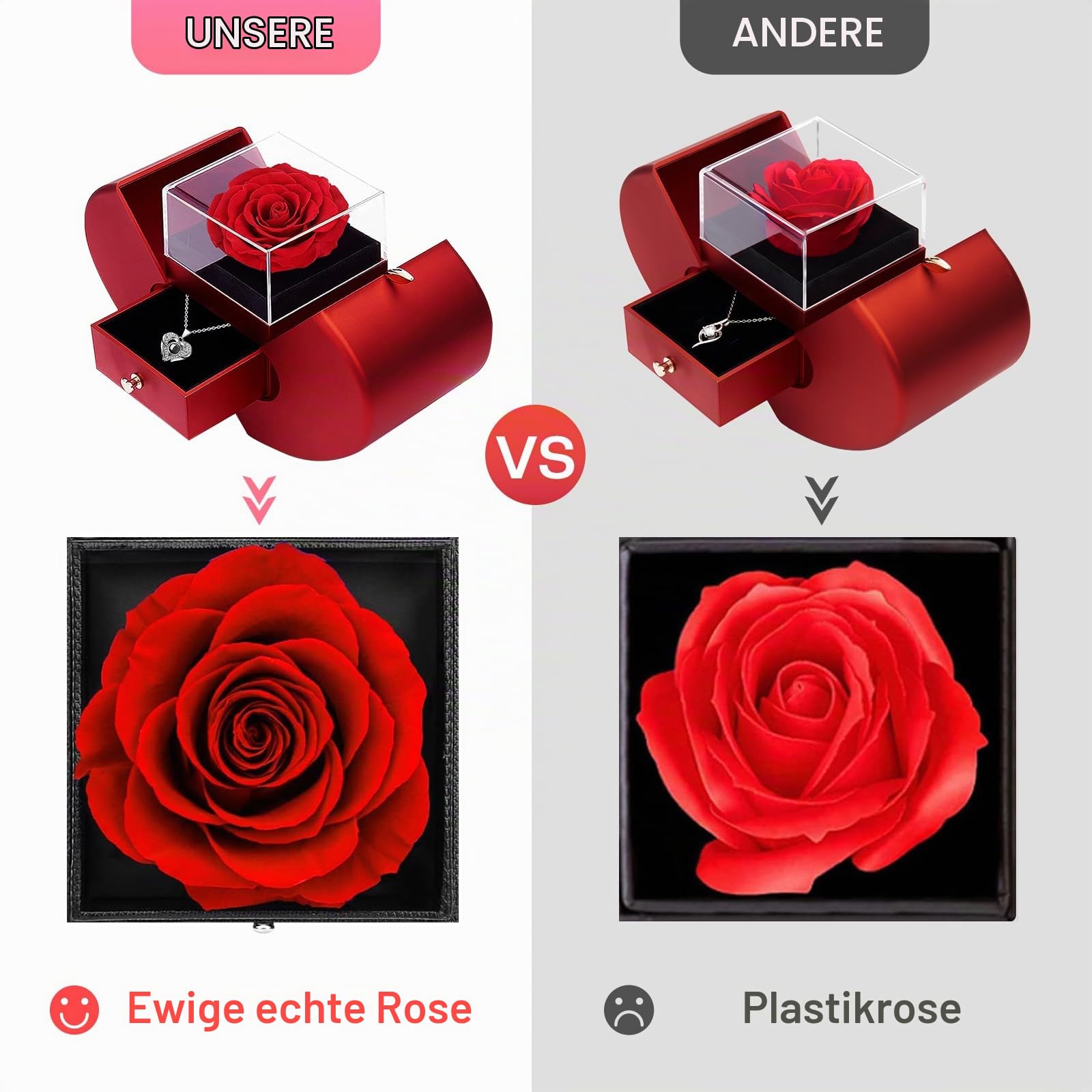 Preserved Real Rose Gifts for Womens,Eternal Flowers Rose with I Love You Necklace in 100 Languages,Gifts for her on Birthday, Anniversary, Valentine's Day, Mother's Day, Christmas