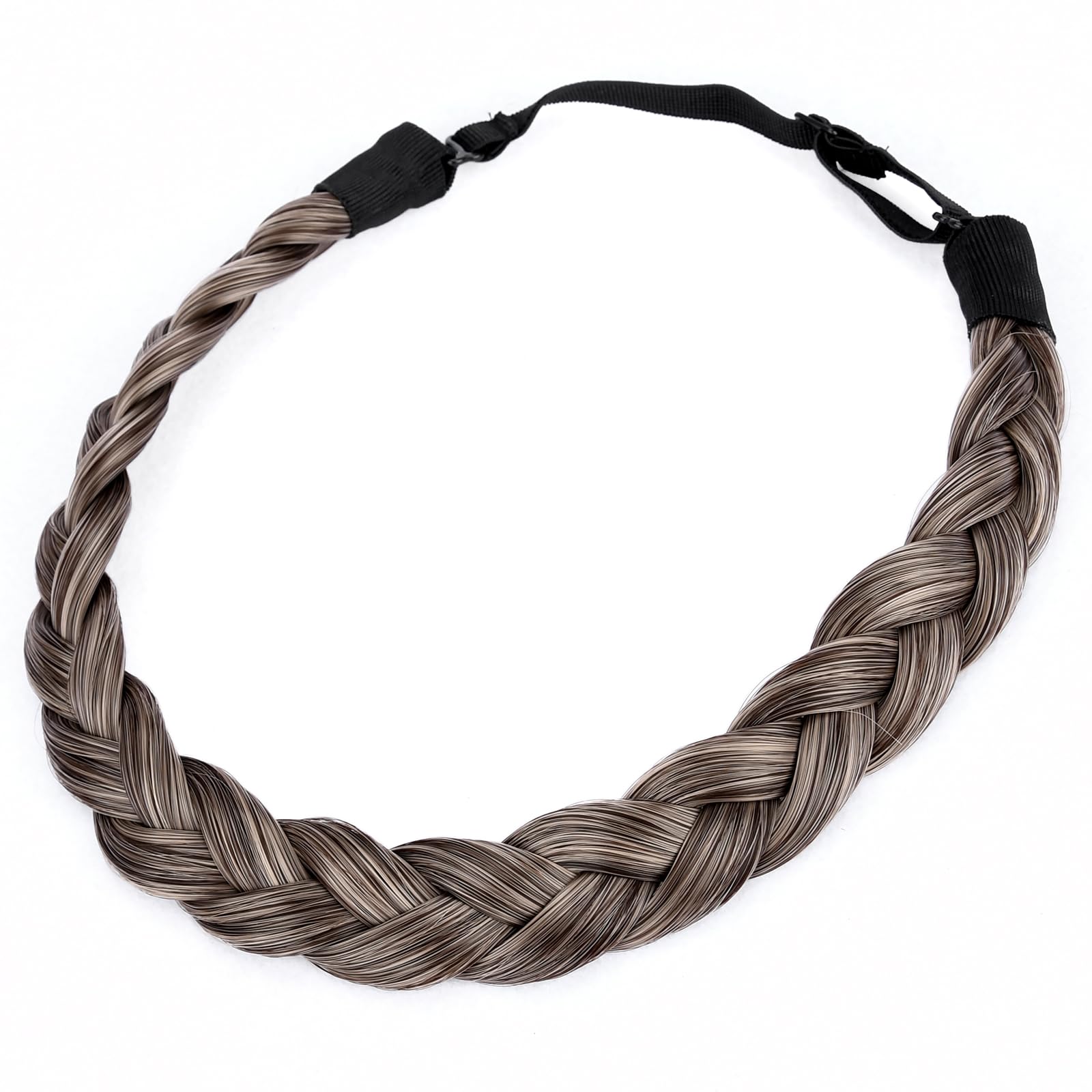 BOBIYA 3 Strand Synthetic Hair Braided Headband Classic Chunky Wide Plaited Braids Elastic Stretch Hairpiece for Women Girl Beauty Accessory (Dark Ash Brown)