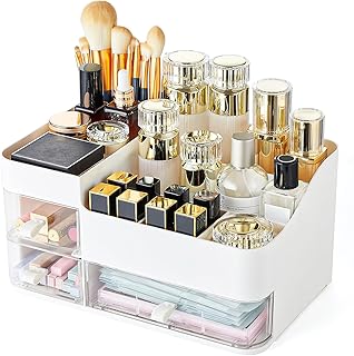 makeup organizer vanity bathroom countertop white skincare organizer beauty supplies cosmetic display Case With 3 Clear Dr...