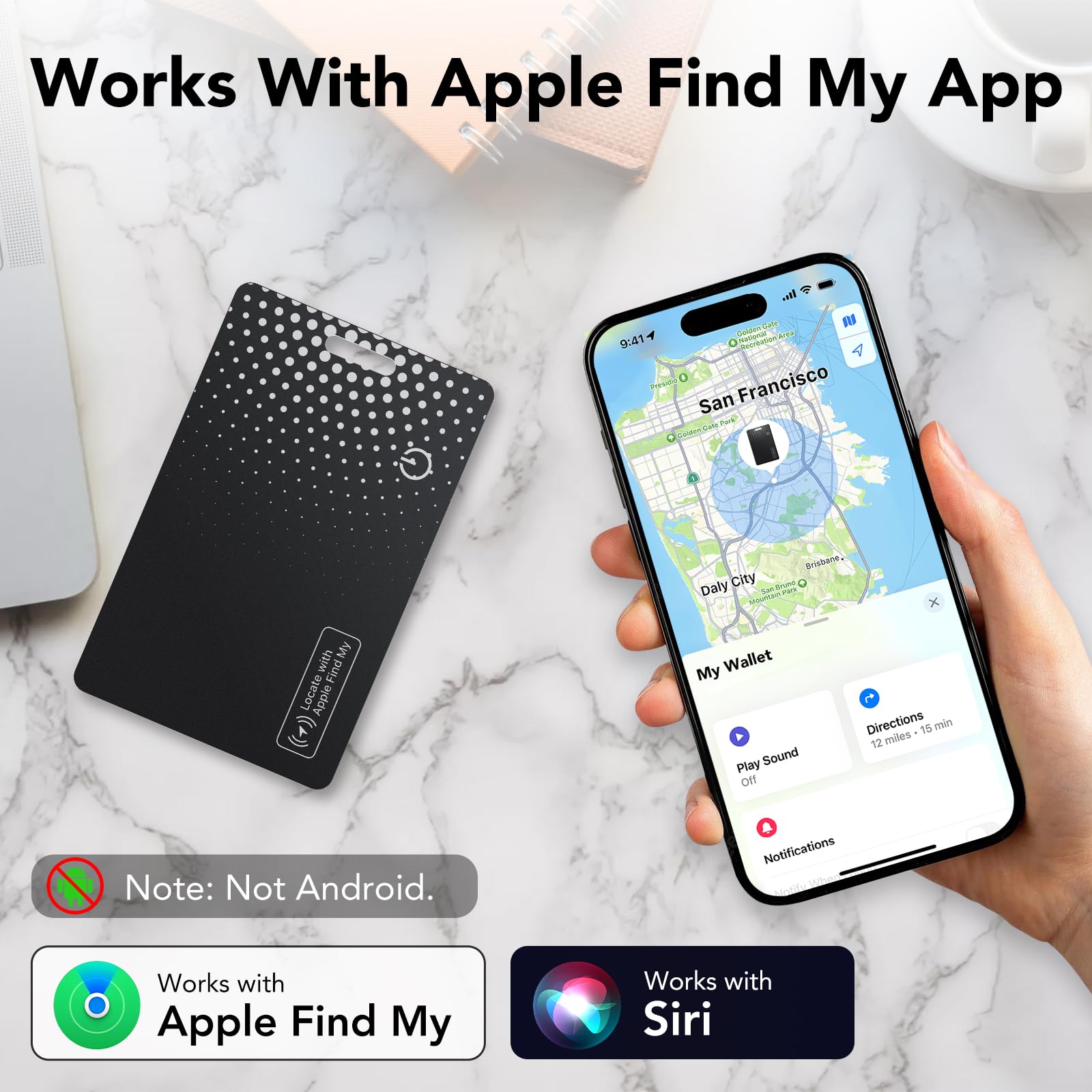 TIMU Air Tag Card Compatibile Apple Dov'è (iOS Only), IP68 Impermeabile Wallet Tracker, 1.7 mm Slim Smart Card, Bluetooth Localizzatore per Valigie, Portafoglio, Borse, 2 Pack Nero