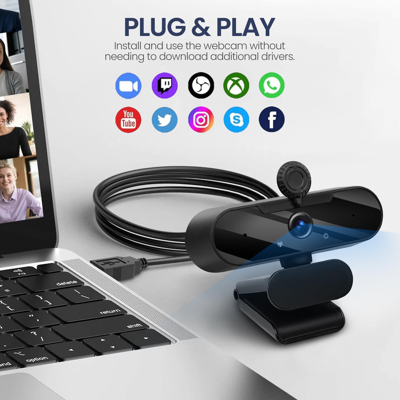 USB HD 1080P Video Webcam and Wide Angle Camera with Built-in Microphone and Rotatable Tripod,for Laptop Computer or Desktop PC,Great for Live Streaming.Calls.Video Conferencing(Black)