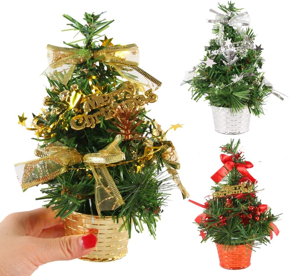 Shamnee Miniature Christmas Tree Tiny Artificial Desktop Colored Decoration Xmas Tree 3 Pcs Height 8.26โ