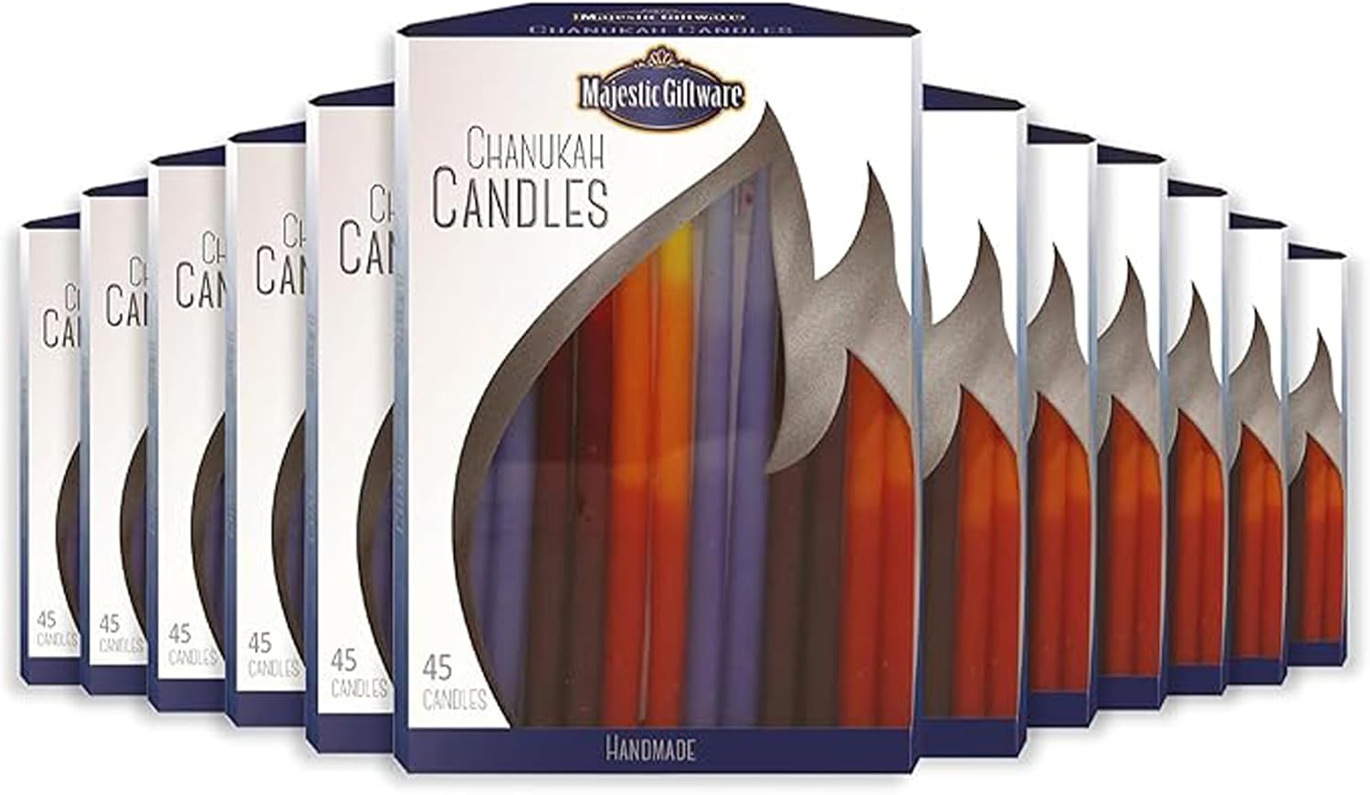 Majestic Giftware Multicolor Hanukkah Candles 12 Case - CP215 | 45 Dripless Chanukah Candles for All 8 Nights of Hanukkah | Chanukah Candles Fits Most Menorahs (Blue/Red/Orange)