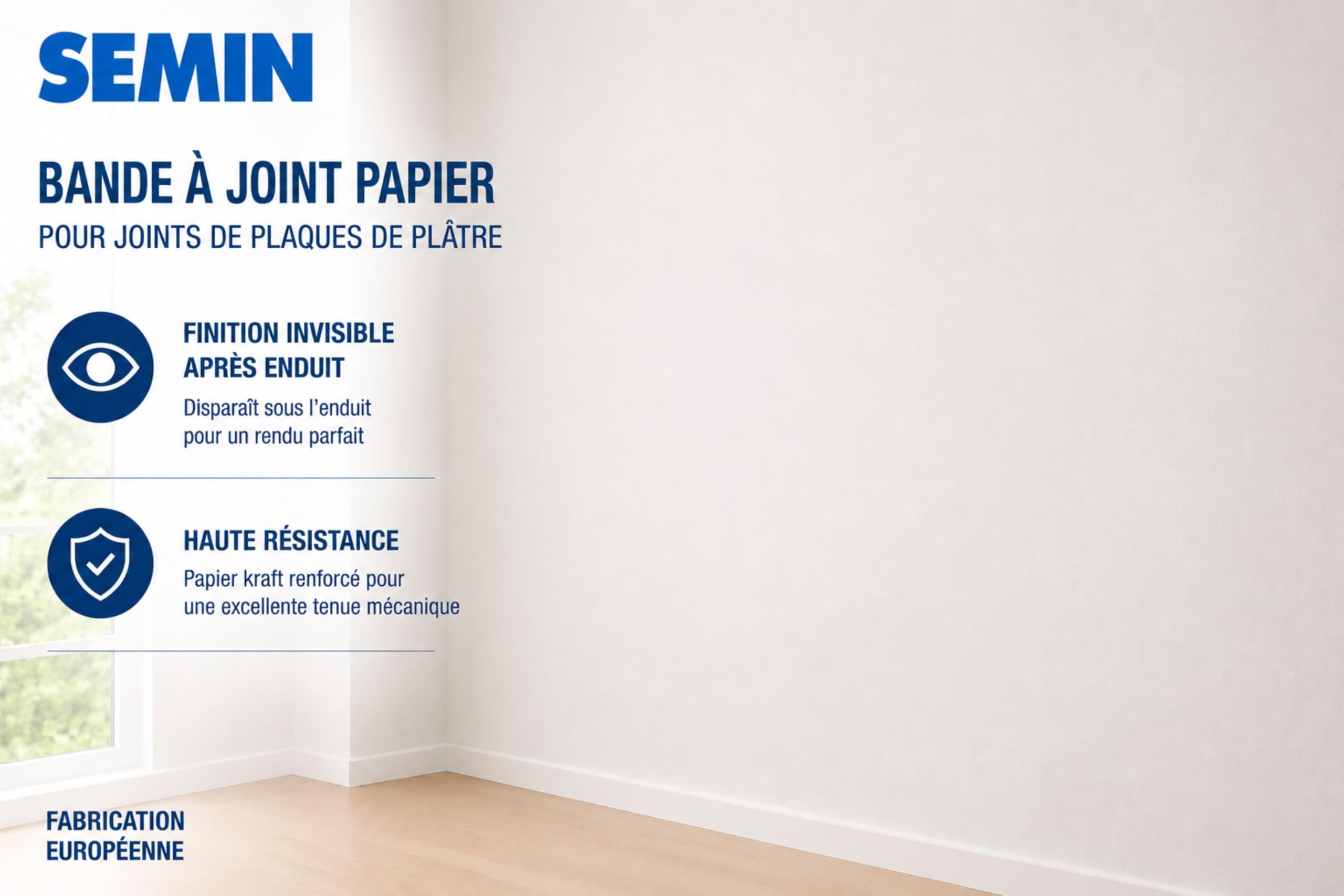 Semin Bande à Joint Papier pour Plaques de Plâtre – Rouleau 150 m – Bande Joint BA13 Haute Résistance – Invisible après Finition – Pose Facile pour Joints Placoplâtre - Lot de 3 Rouleaux