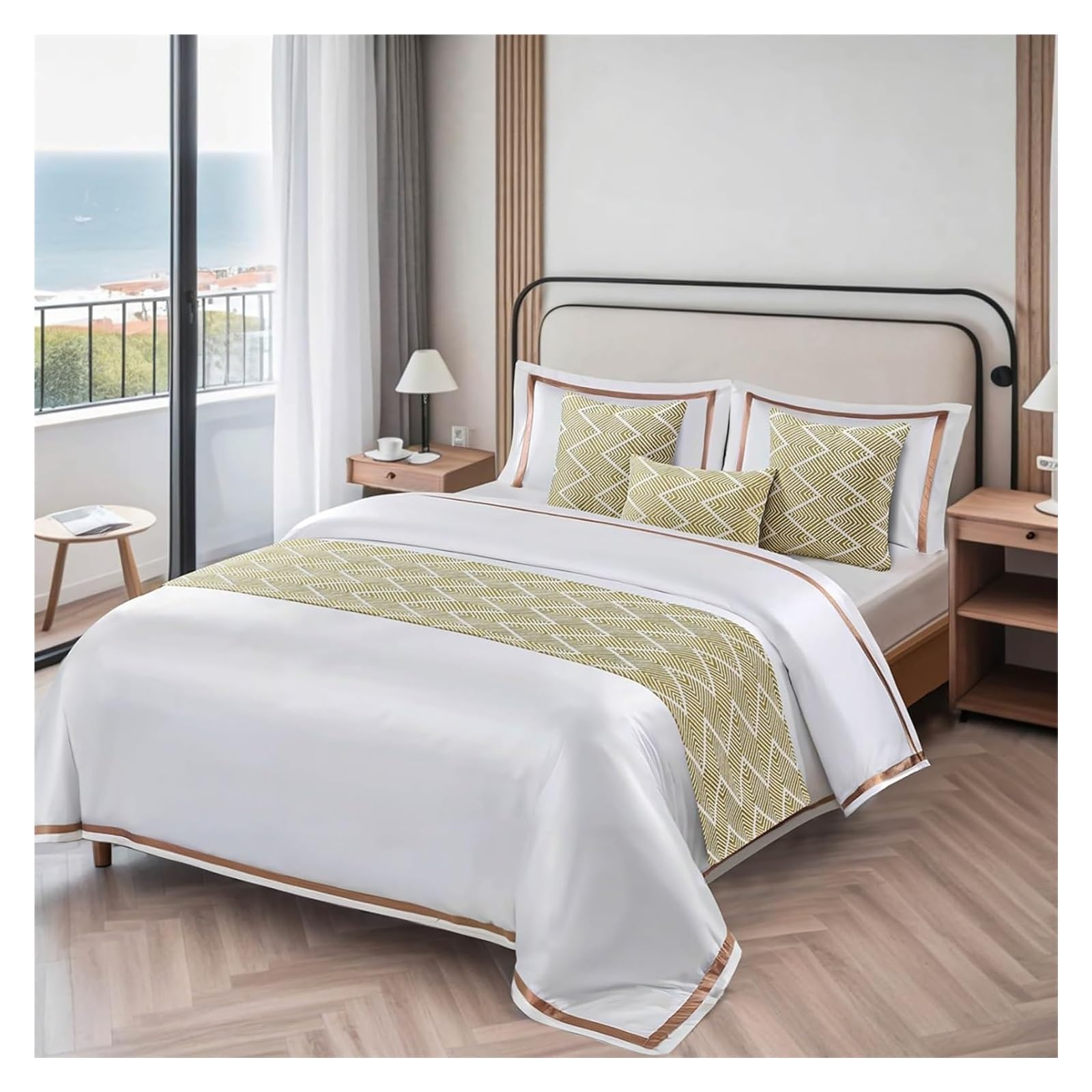 uoXHFdh Soft Bed Runners No Fading Bedspread Double-sided Geometric Wave Home Decoration Scarves Fashion End Towel(A Matcha,45 * 210cm for 150cm Bed)