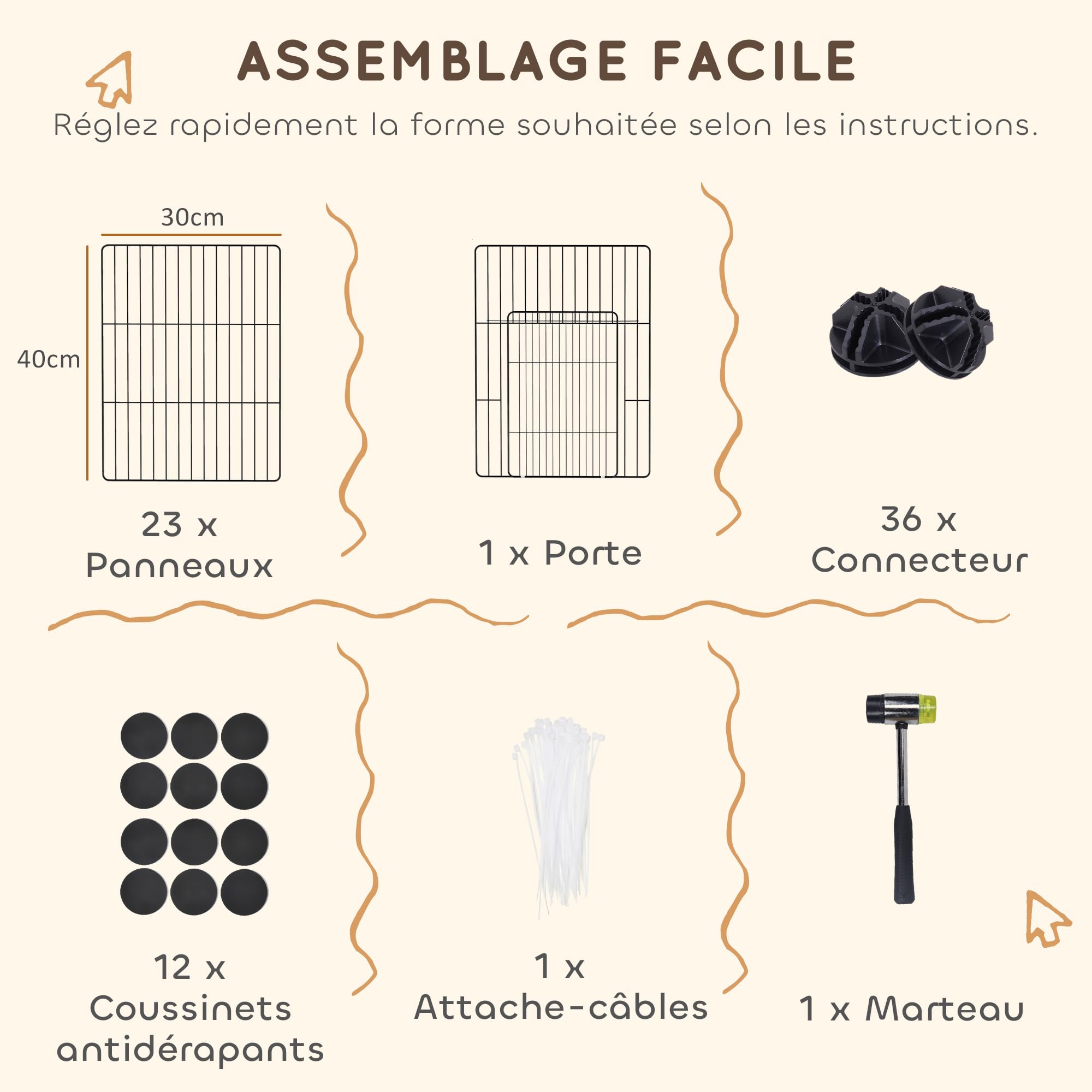 PawHut Enclos pour Animaux, Parc pour Petits Animaux modulable, 24 Panneaux, pour Lapins, cochons d'Inde, hérissons, 40 x 30 cm Chaque grillagé en Acier, 120 x 60 x 80 cm, Noir