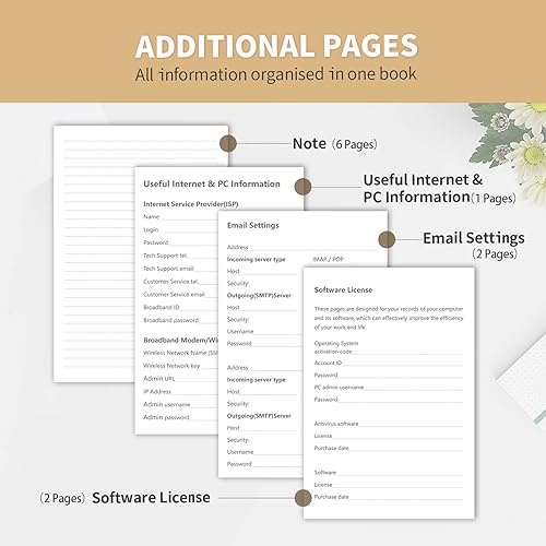 Miniatura 5 de Libro de contraseñas con pestañas alfabéticas, protector de contraseñas de tapa dura, organizador de cuaderno de contraseñas para computadora e