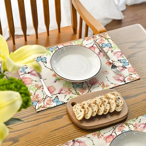 Miniatura 3 de Artoid Mode Juego de 4 manteles individuales redondos de primavera con diseño de flores, pájaros, mariposas, manteles redondos de verano de 15