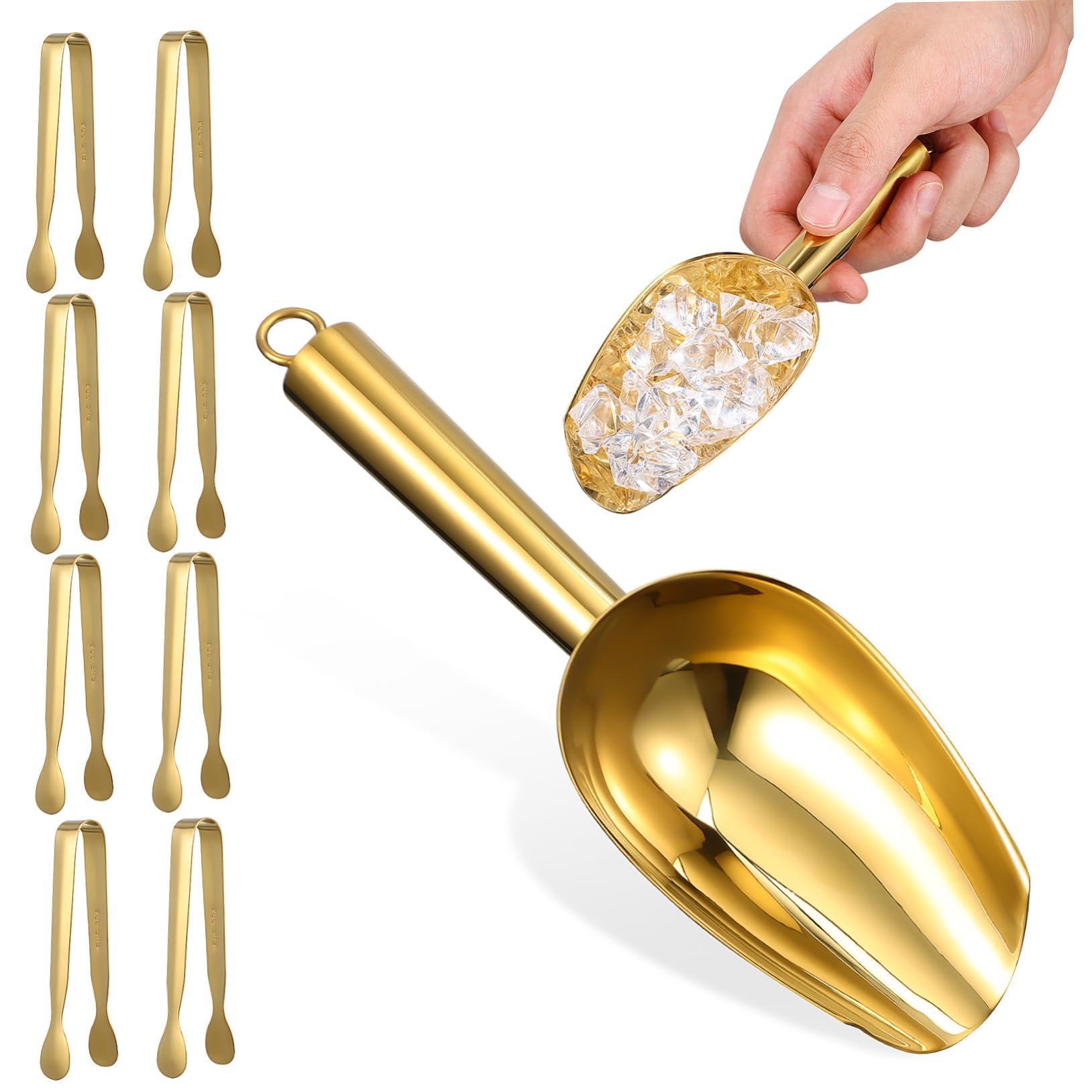TIDTALEO 8 in 1 Ice Scoop and Ice Tongs Set 2 Pcs Heavy Duty Shovels 8 Pcs Serving Clamps for Occasions