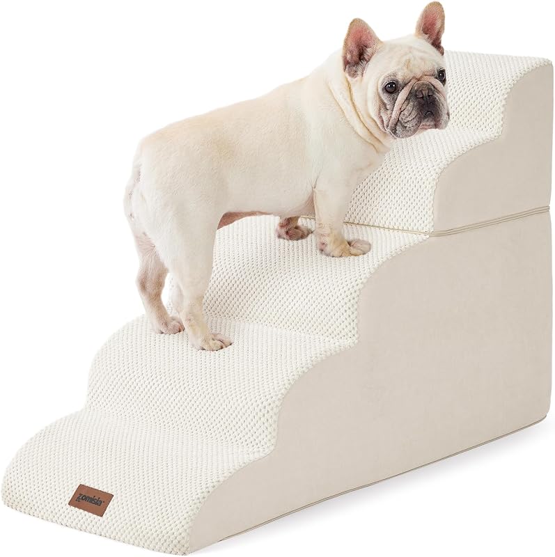 Escada para Cães ZOMISIA de Espuma 35D com Base Antiderrapante, Bege, 5 Degraus