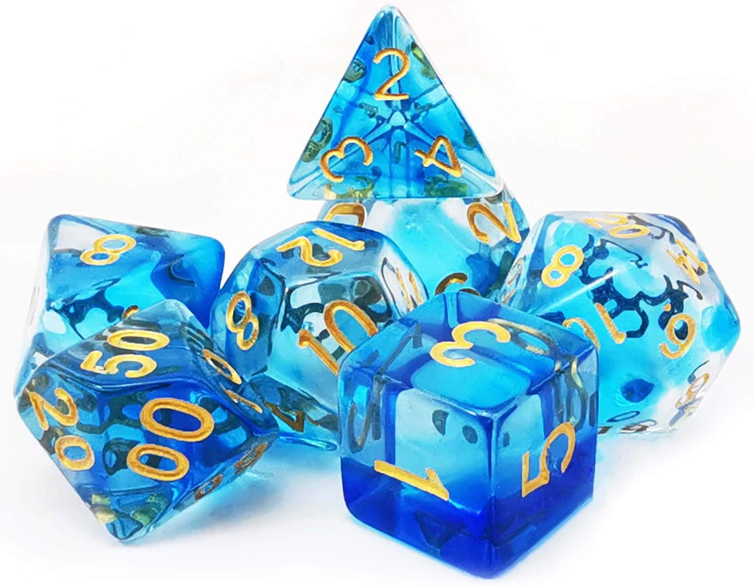 Bescon Crystal Blue 7-pc Poly Dice Set, Bescon Polyhedral RPG Dice Set Crystal Series