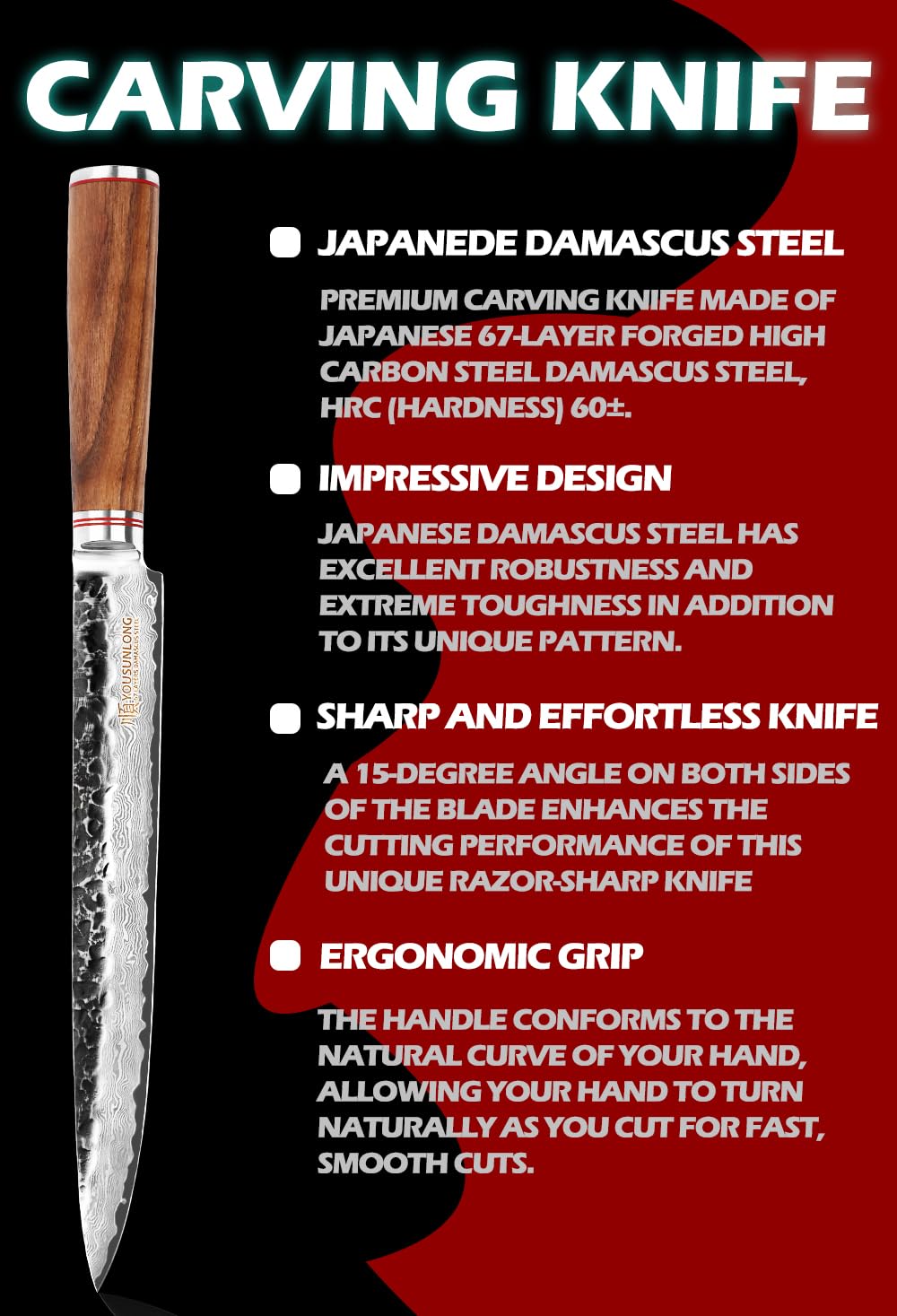 YOUSUNLONG 10" Carving Knife - Damascus Slicing for Meat & Fish — Amazon image 2