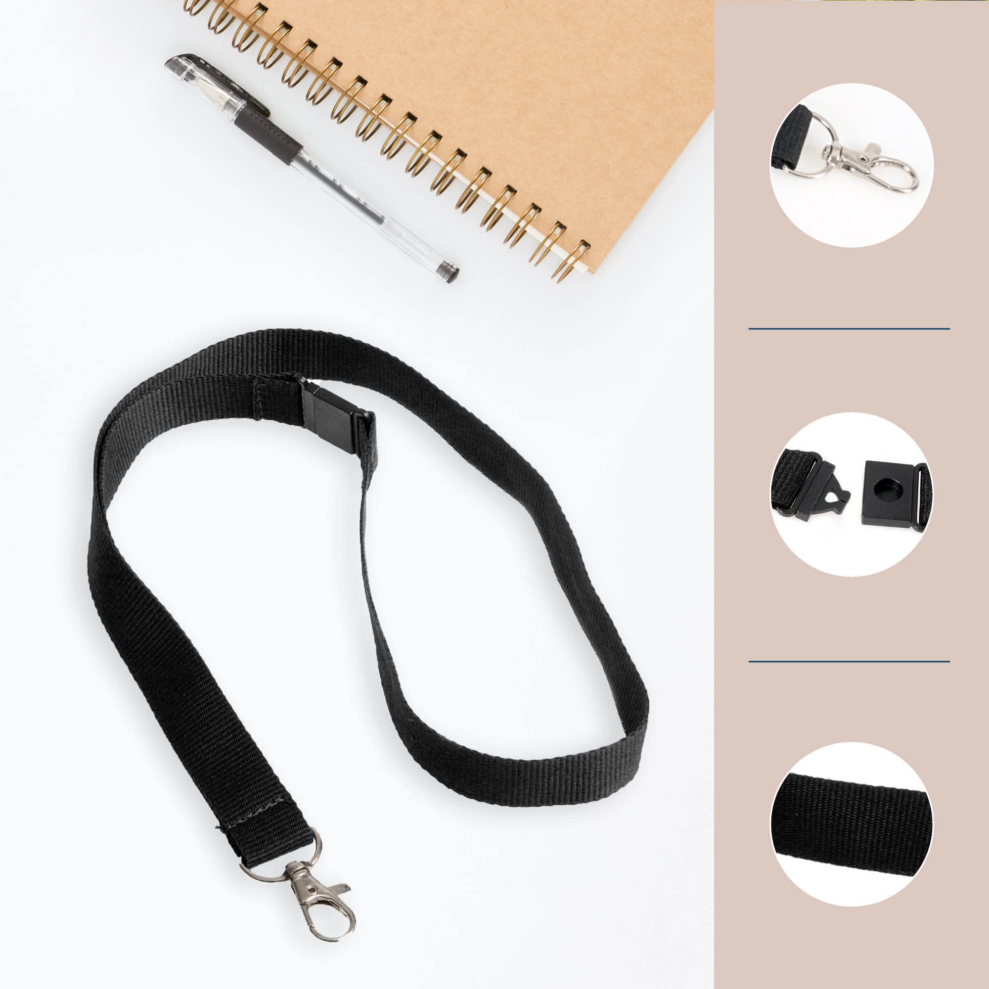 Opus 2 smycz tekstylna 20 mm z paskiem na szyję i metalowym klipsem do uchwytu na identyfikator, 10 sztuk, 121275, czarna