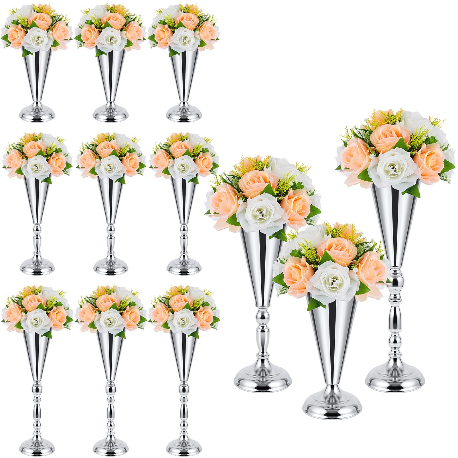 Boao 12 Stück hohe Vasen für Tafelaufsätze, 3 Größen, Metall-Blumenständer für Hochzeit, elegante Trompetenförmige Vasen für Tisch, Weihnachten, Geburtstag, Party-Dekorationen, einfach zu montieren