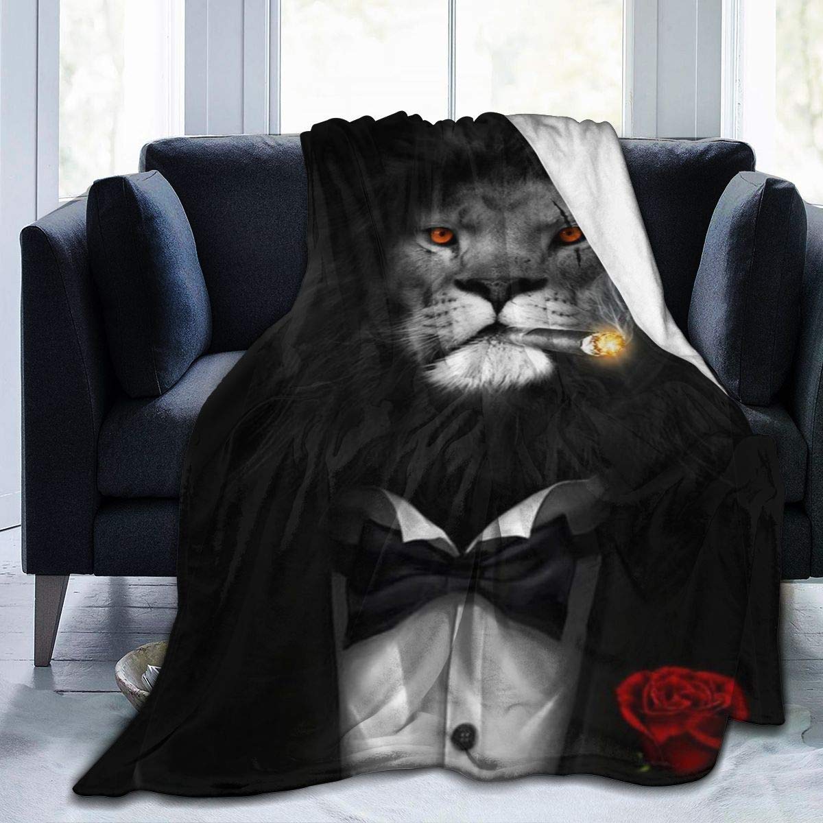 Arfurt Blanket Suit Gentleman Lion Throw Blanket Ultra Soft Velvet Blanket Lightweight Bed Blanket Quilt Durable Home Decor Fleece Blanket Sofa Blanket Luxurious Carpet for Men Women Kids
