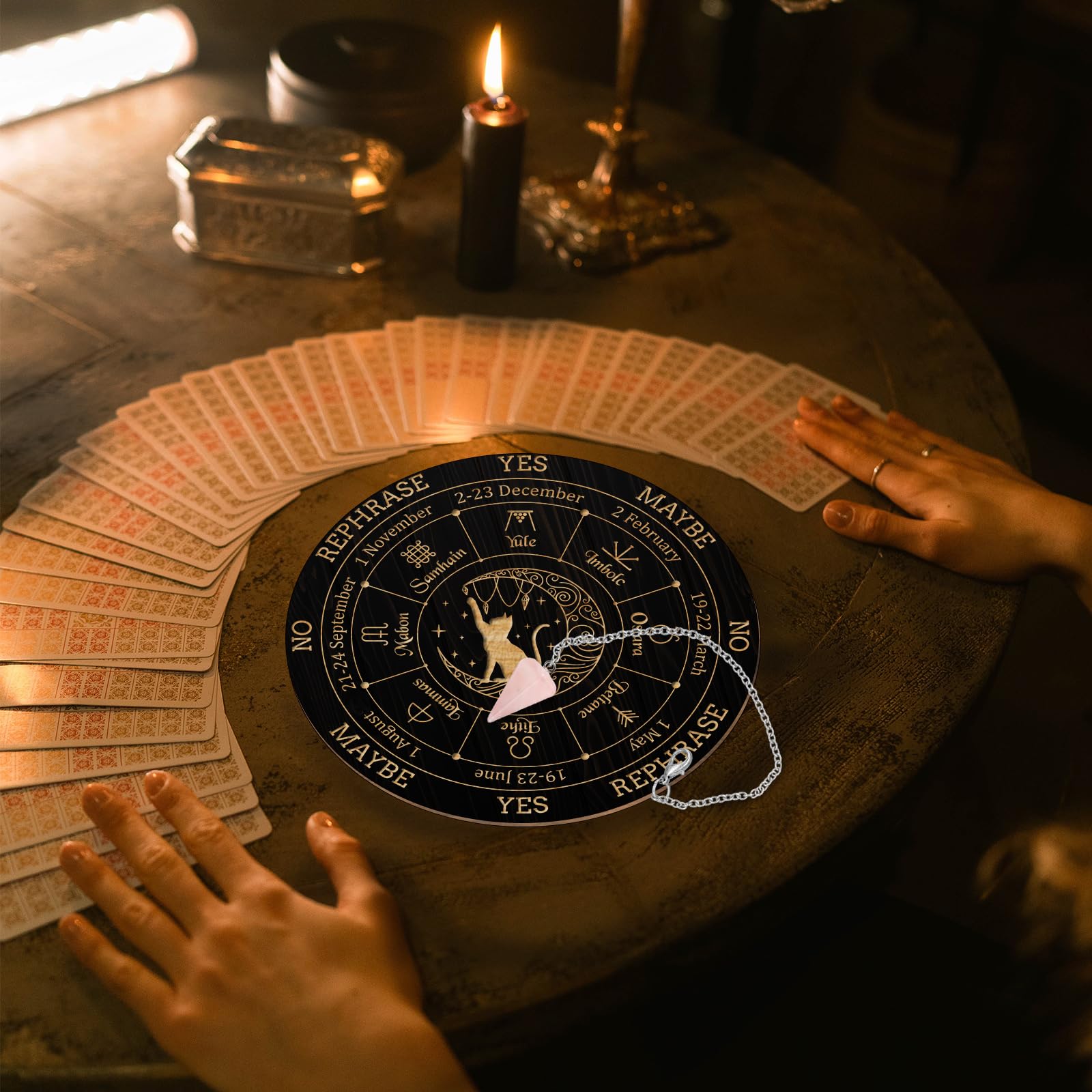 Kit Planche à Pendule En Bois Avec Pendule En Cristal – Divination Wicca – Motifs Serpent, Yin Et Yang – Pour Autel De Sorcellerie