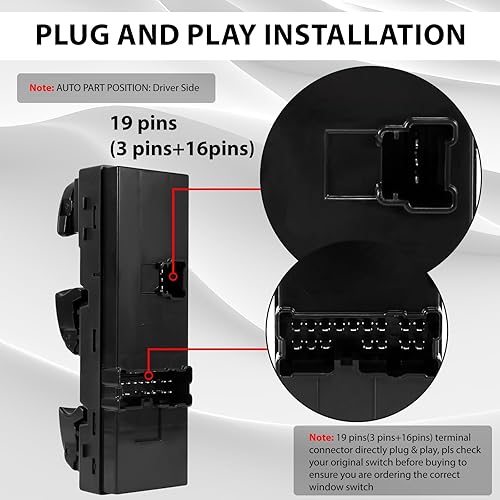 Miniatura 4 de Interruptor de bloqueo de puerta de ventana eléctrica del lado del conductor compatible con Nissan Altima Pathfinder Leaf Sentra Rogue 2013-2018,