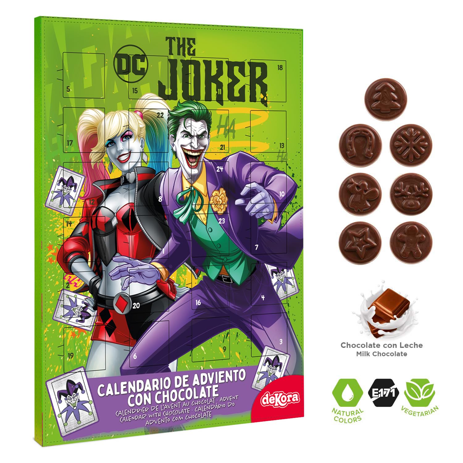 Calendario de Adviento Joker y Harley Quinn 24 Chocolatinas 50g Chocolate con Leche Navidad