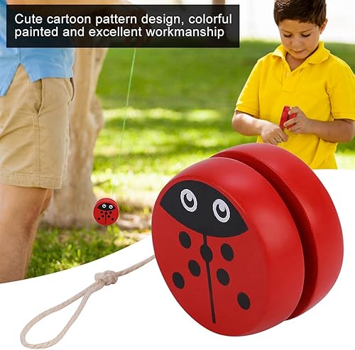 Miniatura 2 de Dioche Yoyo de madera para niños principiantes, YoYo con cuerda, lindo patrón de dibujos animados para principiantes, juguete de enseñanza de