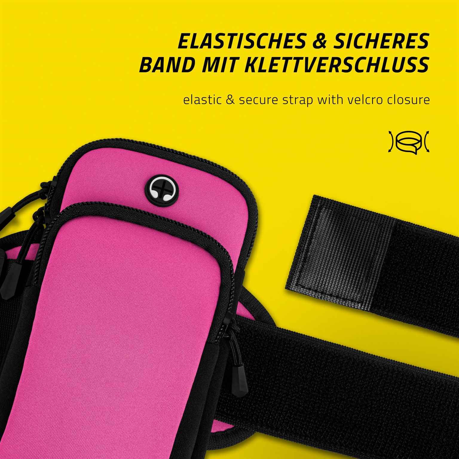 ONEFLOW Premium Sportarmband Handy Armband zum Joggen kompatibel mit Samsung Galaxy Z Flip 5 | Lauftasche Smartphone Armtasche weich, 2 Fächer - Sport Handyhalterung Arm, Pink