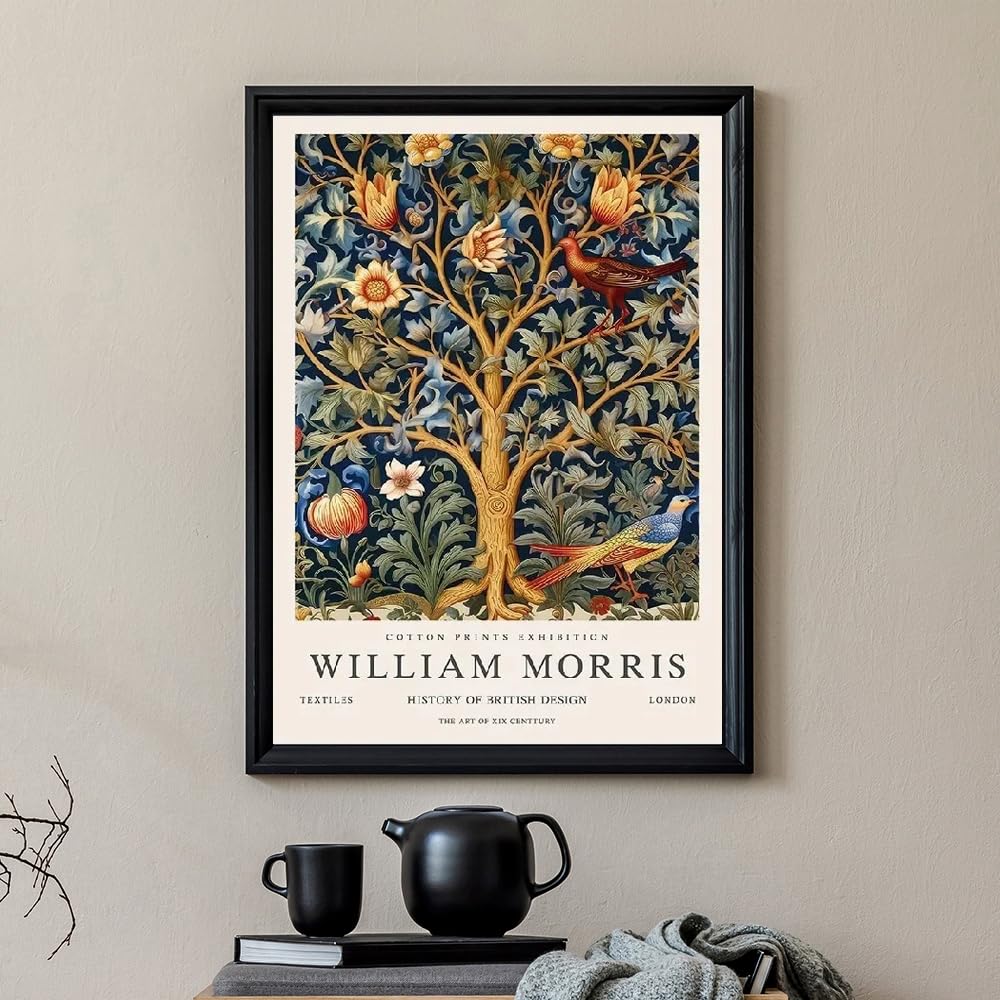 Amazon.co.jp: ウィリアム・モリスのポスターの木の鳥の花のキャンバス