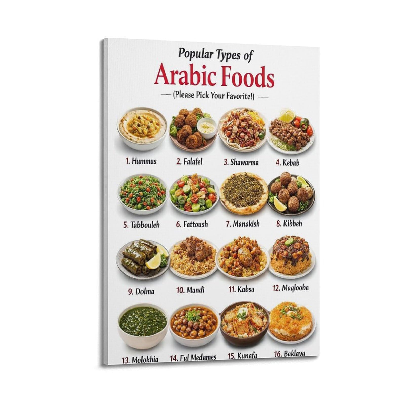OKAHYS Types of Arabic Foods Artwork Poster Decorative Painting Canvas Wall Artworks Picture 20x30inch(50x75cm)