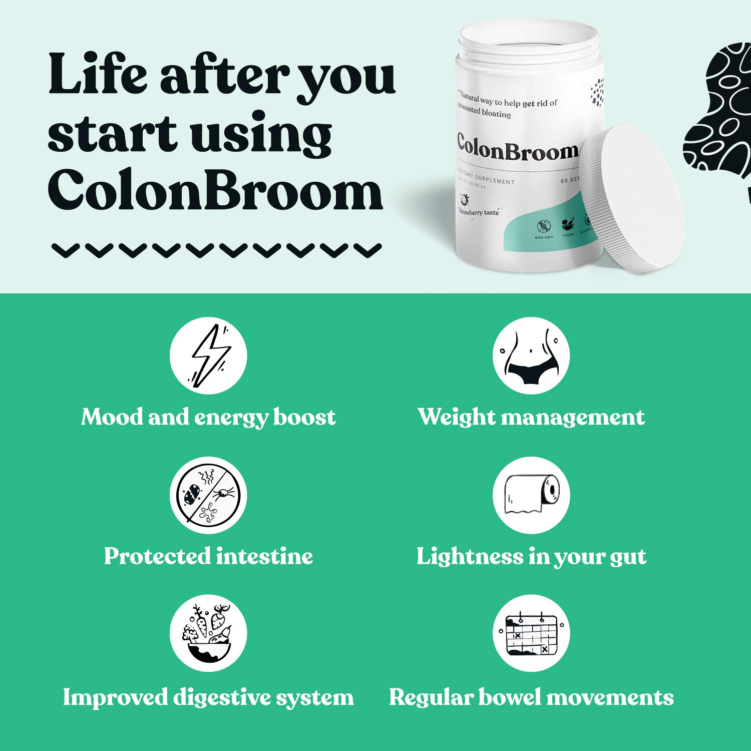 ColonBroom Psyllium Husk Powder Colon Cleanser Vegan, Gluten Free