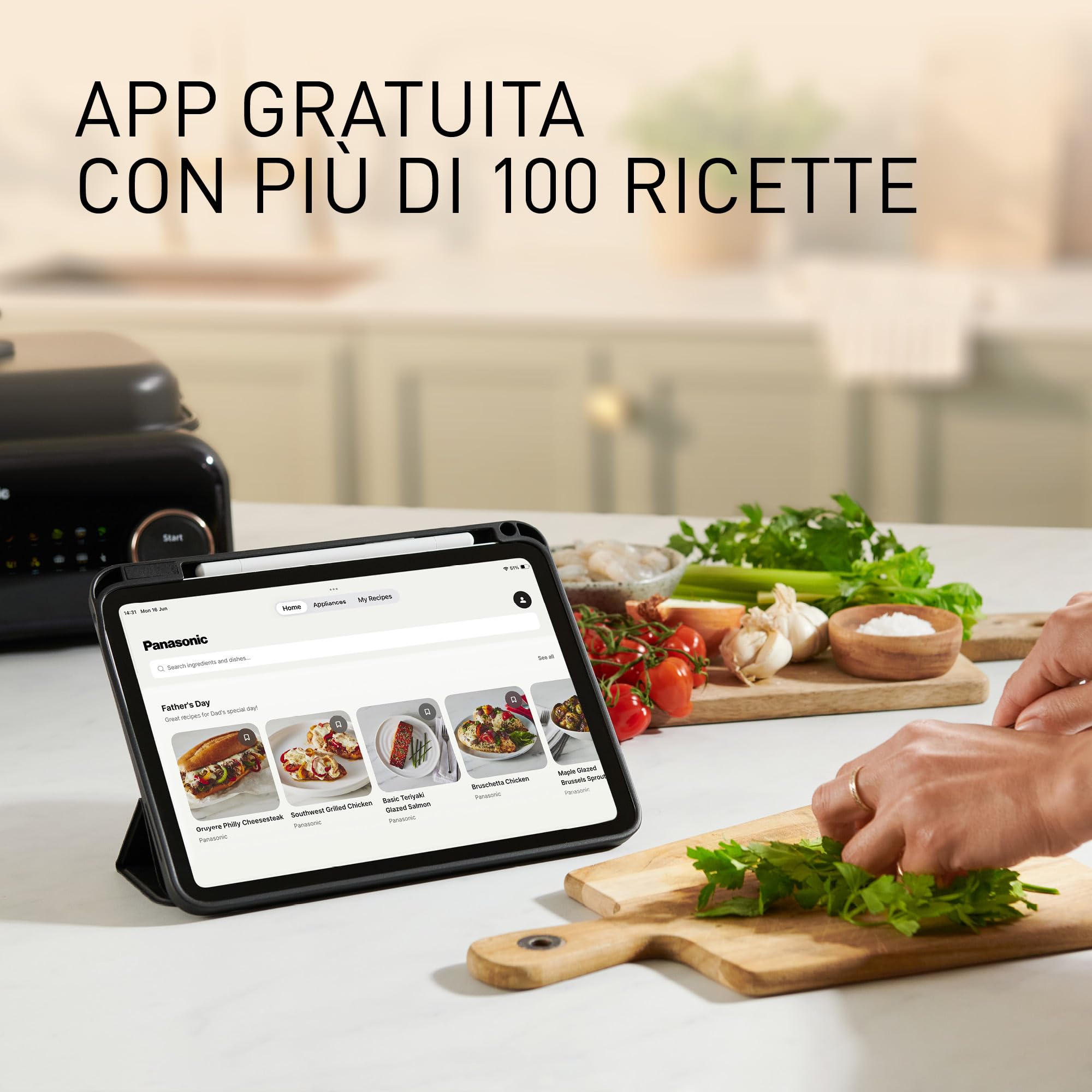 Panasonic NF-GM600 Multi-Cooker Elettrico 6-in-1, Griglia elettrica, Friggere, Cottura Lenta, BBQ, Vapore, Saltare, 1400W, 40–250°C, 9 Modalità Auto, Piastre lavabili in lavastoviglie