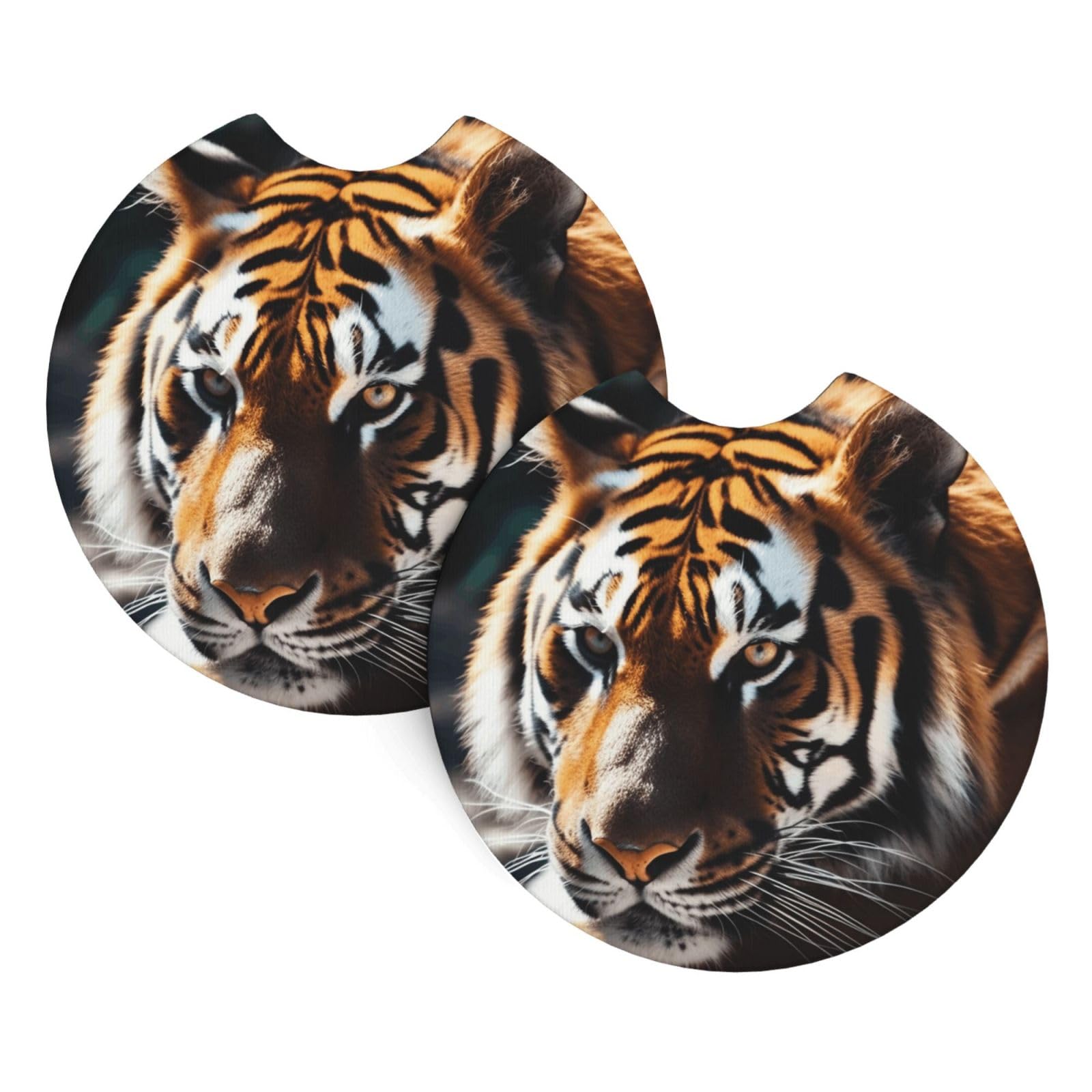 2PCS Car Coaster for Cup Holders Universal Auto Cup Mat Wild Animal Tiger Cup Coaster Pad 2.7" Waterproof Neoprene Non-Slip Cup Holder Coasters Car Interior Accessories for Women Men