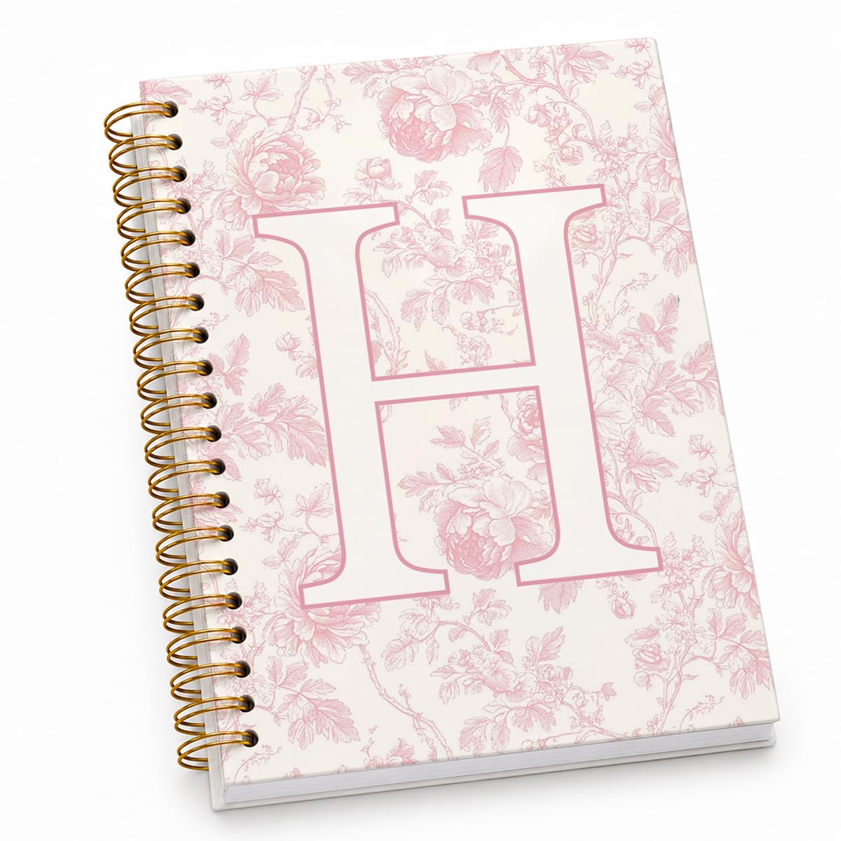 Cuaderno con inicial rosa bordado, H, diario para profesores, cuaderno estético, monograma, regalos de papelería personalizados para mujeres, suministros escolares preparados para niñas