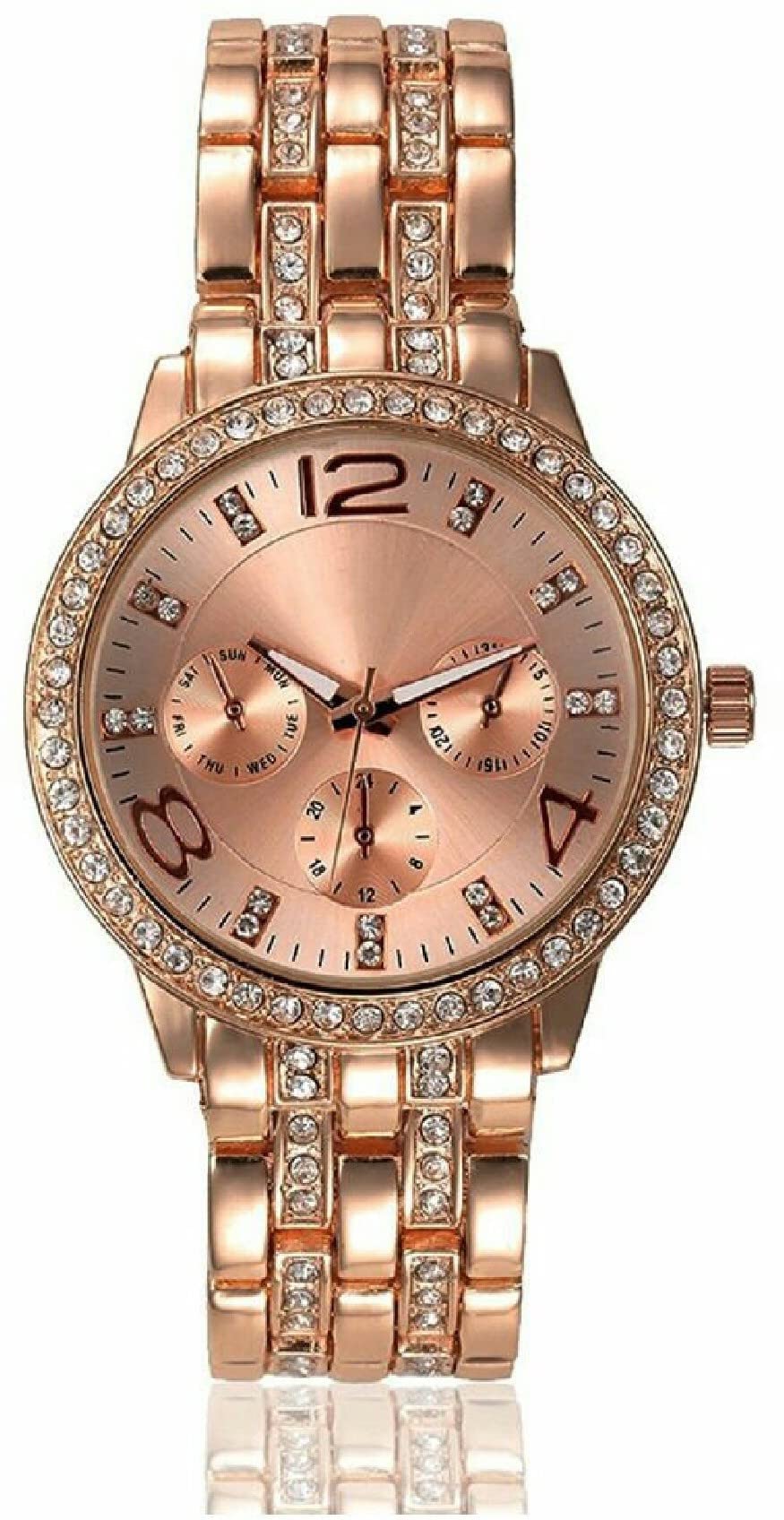Atomic ClockOctant Analog Stainless Steel Strap with Black Dial Rose Gold Strap Round Shape Casual Women Watch